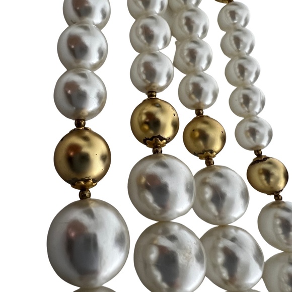 Vintage Double Strand Statement Faux Pearl Rose Necklace - Picture 9 of 14